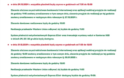 Godziny otwarcia Święta 2024